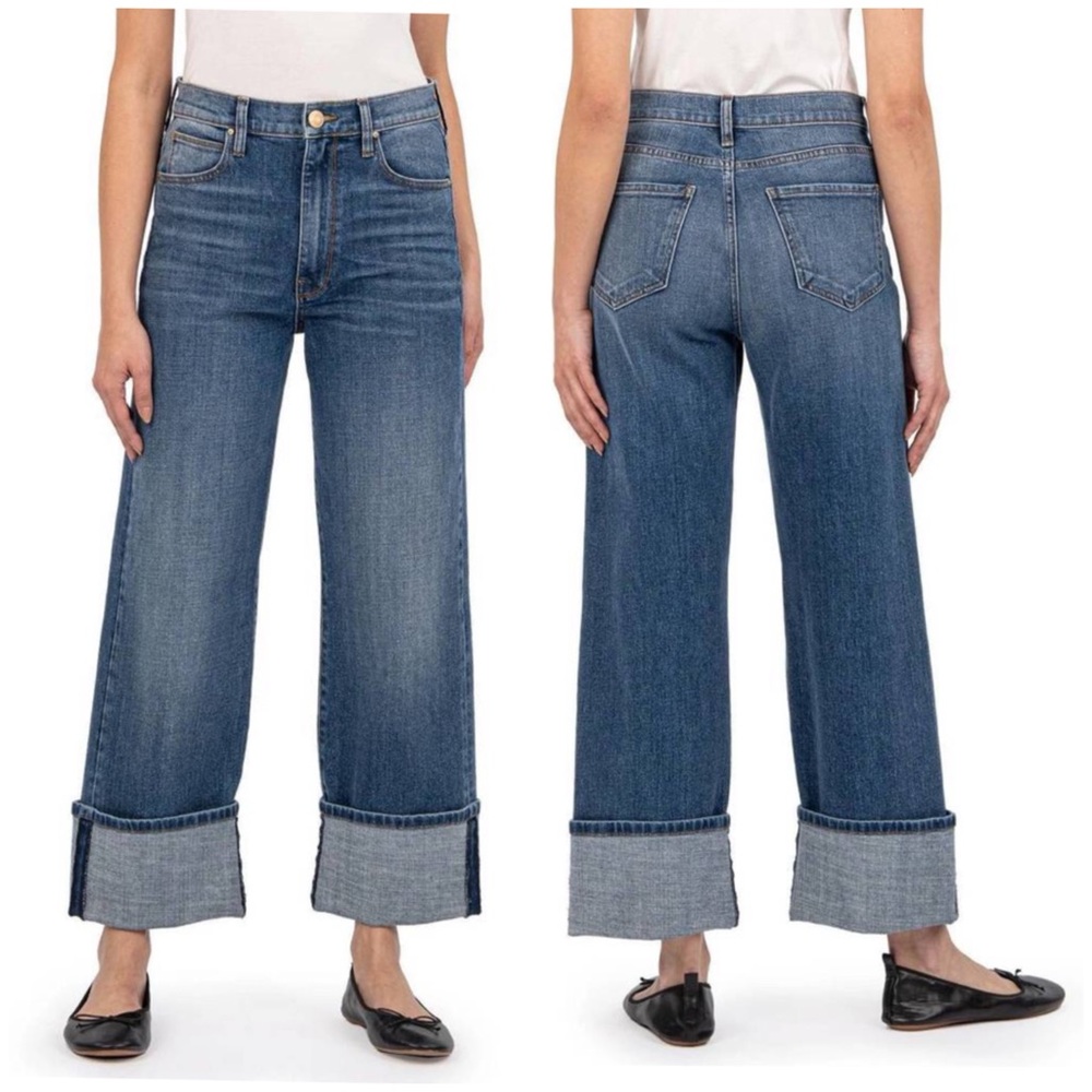 Kut from the Kloth Medium Blue Wide Leg Cuffed Jeans